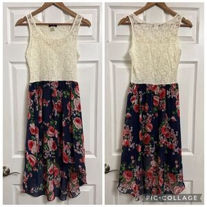 Deb Lace Bodice Flowy Floral High Low Dress M Lined Romantic Cottagecore Fairy